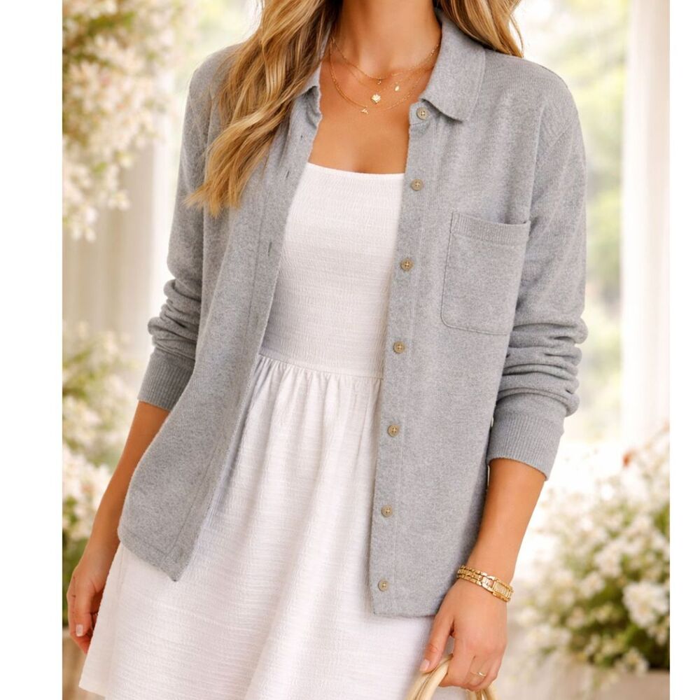 Gap Gray Knit Cotton Blend Cardigan Sweater S Minimalist Spring Layering